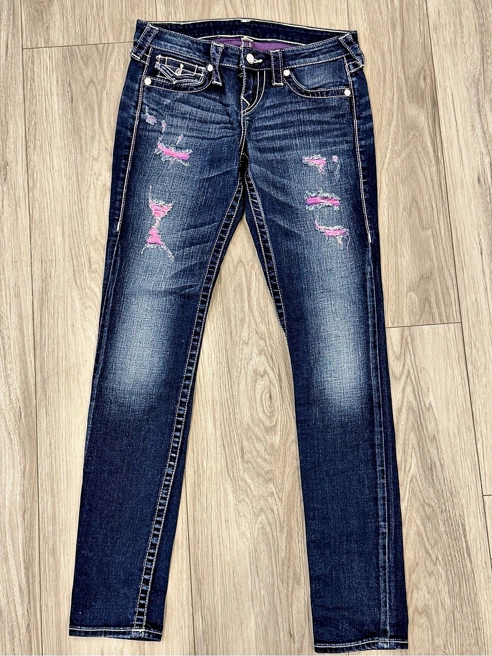 True Religion Jennie Crystal Curvy Skinny Jean Blue Waist 25